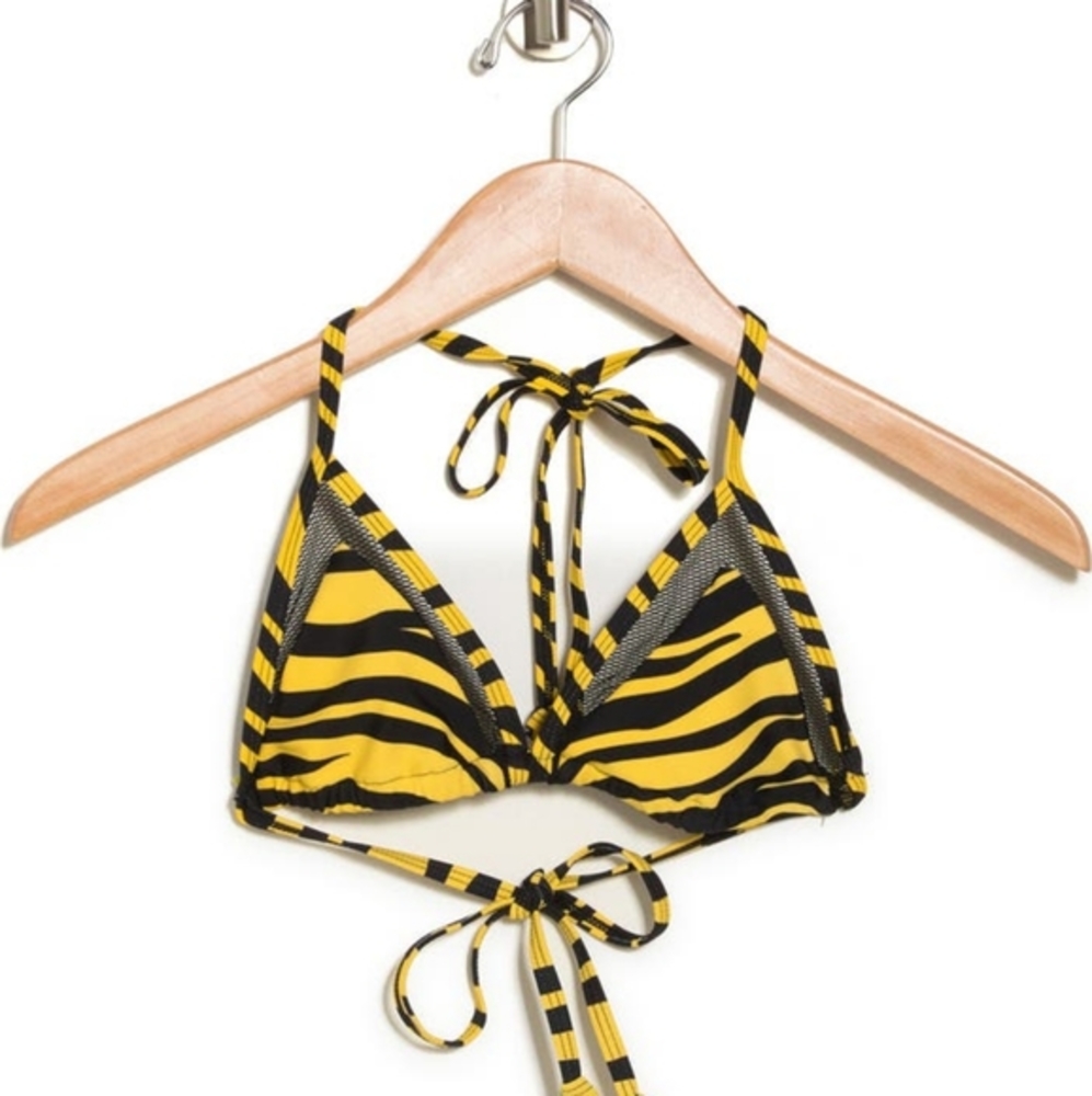 Kendall‎ + Kylie Triangle Mesh Trim Bikini Top Yellow Macro Tiger - Picture 4 of 11